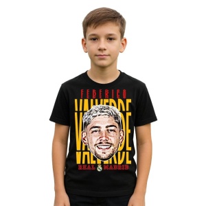 Tricou Copii din bumbac cu fotbalistul Federico Santiago Valverde Dipetta-Real Madrid