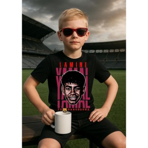 Tricou Copii din bumbac cu fotbalistul Lamine Yamal Nasraoui Ebana-FC Barcelona - Img 3