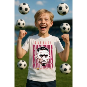 Tricou Copii din bumbac cu fotbalistul Robert Lewandowski-FC Barcelona - Img 6