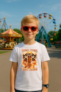 Tricou Copii Tralalelo Tra la la Tung Tung Tung Sahur - Italian Brainrot, Funny Baseball Bat T-Shirt - Img 3