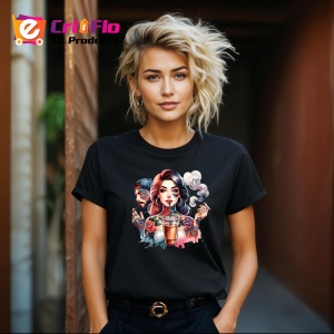 Tricou Couple with iced coffee, cuplu band cafea cu gheata, Copii | Dama | Barbat , tricou negru - Img 8