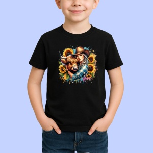Tricou Cowgirl hugging cow, fata cowgirl imbratisand o vaca, Copii | Dama | Barbat , tricou negru - Img 2