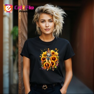Tricou Cowgirl pose sunflowers background, cowgirl cu fundal floarea soarelui, Copii | Dama | Barbat , tricou negru - Img 8