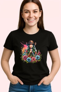 Tricou Cowgirl roses and sunflower ink, cowgirl trandafiri si floarea soarelui tatuaj, Copii | Dama | Barbat , tricou negru - Img 3