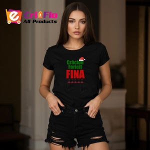Tricou Craciun Fericit Fina Verde, din bumbac 100%, tricou negru, Dama | Barbat - Img 4