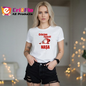 Tricou Craciun Fericit Nasa Model Trei, din bumbac 100%, tricou alb, Dama | Barbat - Img 3