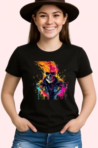 Tricou Craniu biker inflacarat cu jacheta de piele Copii | Dama | Barbat, culoare negru - Img 3