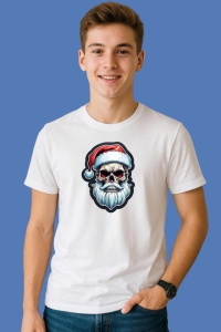 Tricou Craniu Cu Caciula De Mos Craciun 2, din bumbac 100%, tricou alb, Copii | Dama | Barbat - Img 2
