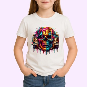 Tricou Craniu cu coroana si casetofoane stil street art colorat Copii | Dama | Barbat - Img 4