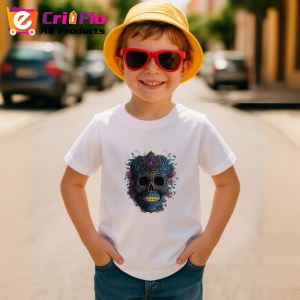 Tricou Craniu cu flori tropicale si bandana fundal alb Copii | Dama | Barbat - Img 10
