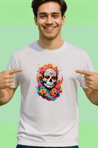 Tricou Craniu decorat cu flori in stil dia de los muertos Copii | Dama | Barbat - Img 2