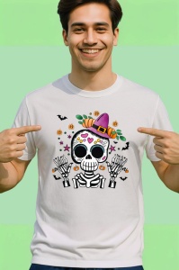 Tricou Craniu elegant cu joben stil dia de los muertos Copii | Dama | Barbat - Img 2