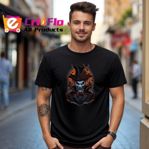 Tricou Craniu gotic cu palarie si fundal inchis Copii | Dama | Barbat, culoare negru - Img 5