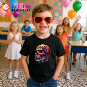 Tricou Craniu inflacarat cu culori neon fundal alb Copii | Dama | Barbat, culoare negru - Img 11