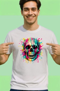 Tricou Craniu inflacarat cu pete de vopsea fundal alb Copii | Dama | Barbat - Img 2