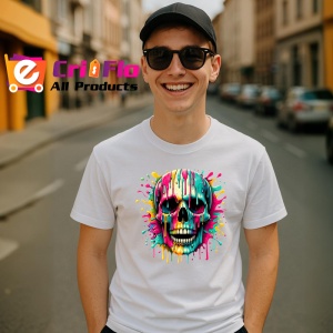 Tricou Craniu inflacarat cu pete de vopsea fundal alb Copii | Dama | Barbat - Img 6