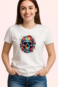 Tricou Craniu multicolor cu fundal exploziv graffiti Copii | Dama | Barbat - Img 3
