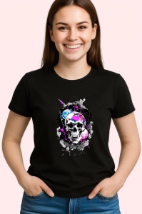 Tricou Craniu Samurai Japonez Roz Alb, Copii | Dama | Barbat, culoare negru - Img 1