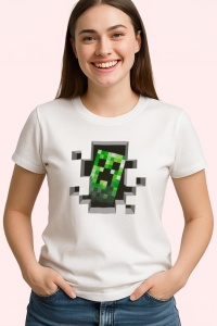 Tricou Creeper Minecraft Funny, din bumbac 100%, tricou alb, Dama | Barbat