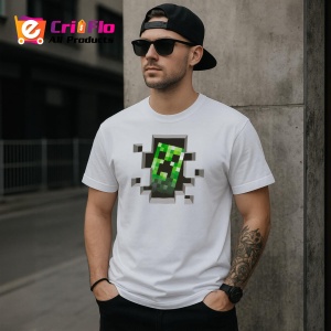 Tricou Creeper Minecraft Funny, din bumbac 100%, tricou alb, Dama | Barbat - Img 3