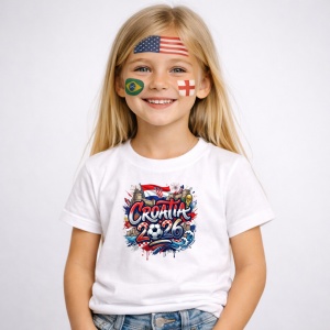 Tricou Croatia World Cup 2026 Fifa, din bumbac 100%, tricou alb, Copii | Dama | Barbat - Img 2