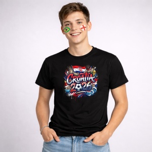 Tricou Croatia World Cup 2026 Fifa, din bumbac 100%, tricou negru, Copii | Dama | Barbat