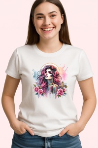 Tricou cross flower girl pink hair tattoo, fata cu cruce trandafiri si par roz, Copii | Dama | Barbat