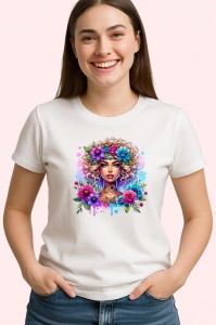 Tricou curly blonde floral crown girl, fata blonda creata cu coronita florala, Copii | Dama | Barbat - Img 4