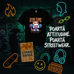 Tricou Cute Cat Gym Time Graphic Negru, Copii | Dama | Barbat - Img 11