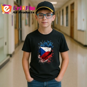 Tricou Czechia Steag Splash Art, Copii | Dama | Barbat, culoare negru - Img 9