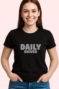 Tricou Daily Driver Text Auto Minimalist, din bumbac 100%, tricou negru Dama | Barbat