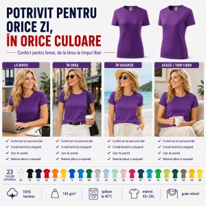 Tricou damă basic clasic din bumbac 100%, cambrat, 23 culori, XS - 2XL - Img 4