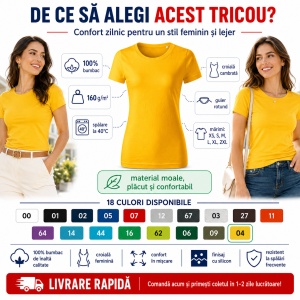 Tricou Damă Basic Free din Bumbac, Guler Rotund, Croială Cambrată, Fără Etichetă, 18 Culori, XS–2XL - Img 10