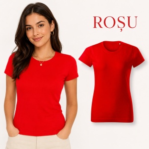 Tricou Damă Basic Free din Bumbac, Guler Rotund, Croială Cambrată, Fără Etichetă, 18 Culori, XS–2XL - Img 20
