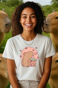 Tricou dama CapyBara - Ceai bule - Img 2