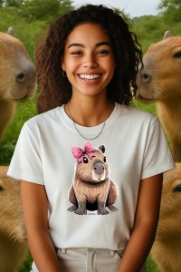 Tricou dama CapyBara - Pink ribbon