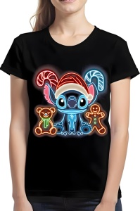 Tricou dama craciun - NEON CHRISTMAS STITCHY - tricou, dama, craciun, personaje