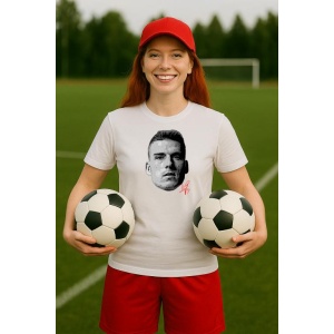 Tricou Dama cu fotbalistul Andriy Lunin-Real Madrid din bumbac 100% - Img 3