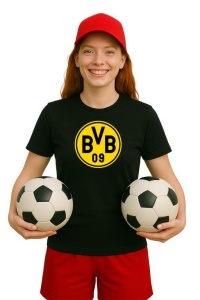 Tricou dama cu logo stema Borussia Dortmund Germania , din bumbac 100% - Img 2