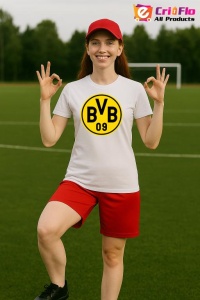 Tricou dama cu logo stema Borussia Dortmund Germania , din bumbac 100% - Img 7