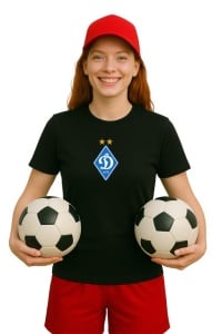 Tricou dama cu logo stema FC Dynamo_Kyiv Ucraina , din bumbac 100% - Img 2