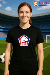 Tricou dama cu logo stema Lille LOSC Franta , din bumbac 100% - Img 5