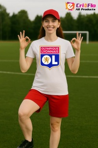 Tricou dama cu logo stema Olympique Lyonnais Franta , din bumbac 100% - Img 7