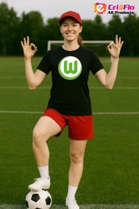 Tricou dama cu logo stema VfL Wolfsburg Germania , din bumbac 100% - Img 4