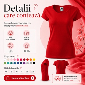 Tricou Damă din Bumbac 100% – Cambrat, Decolteu Rotund, Mâneci Scurte | 25 de Culori - Img 4