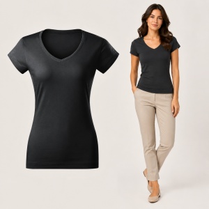 Tricou damă Malfini cu guler în V, 100% bumbac, croială feminină, 13 culori disponibile - Img 17
