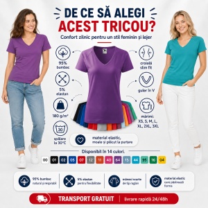 Tricou Damă Malfini Dream 128 cu Guler V – Slim Fit, 95% Bumbac, 14 Culori, XS-3XL - Img 10