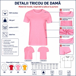 Tricou Damă Malfini Edge 814, 100% Bumbac, Guler Rotund, Croială Tubulară, 4 Culori, XS–4XL - Img 10