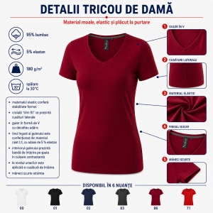 Tricou Damă Malfini Premium Action V-Neck 701 – Slim Fit, Guler în V, 95% Bumbac, 6 Culori, S–2XL - Img 10