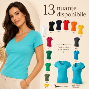 Tricou Damă Malfini Viper 161, 100% Bumbac, Single Jersey, Guler Rotund cu Decolteu Adânc, Croială Cambrată, 180 g/m², 13 Nuanțe, XS–2XL - Img 5